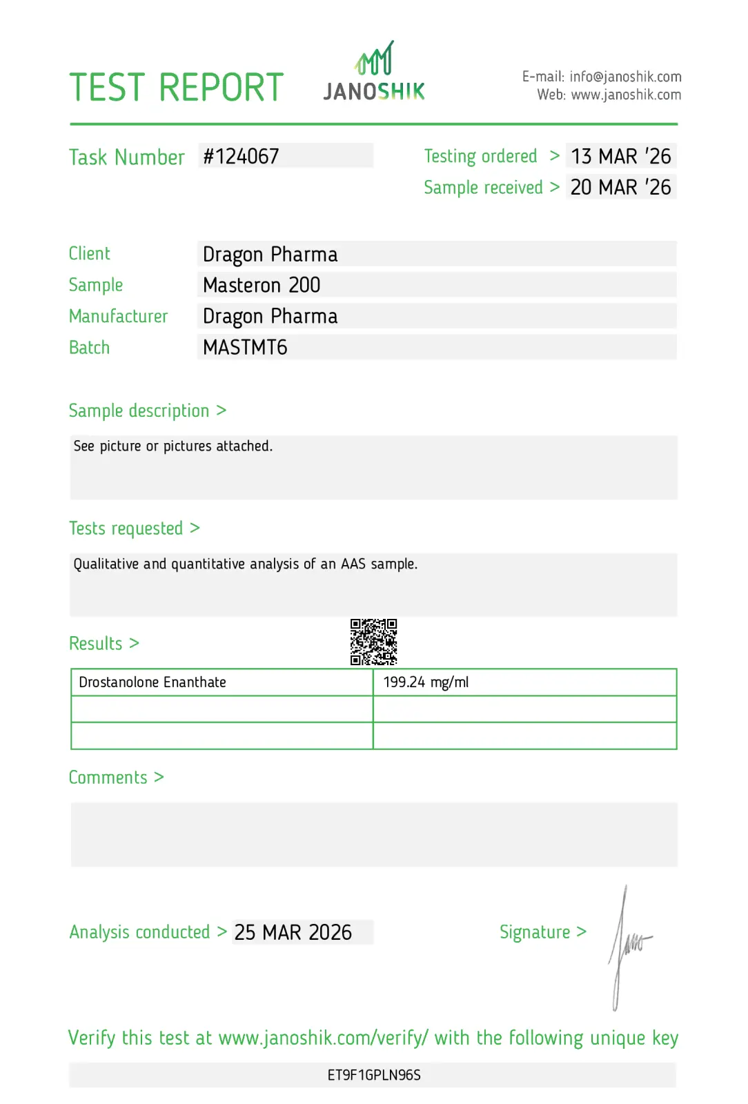 Masteron 200 Certificate of Analysis